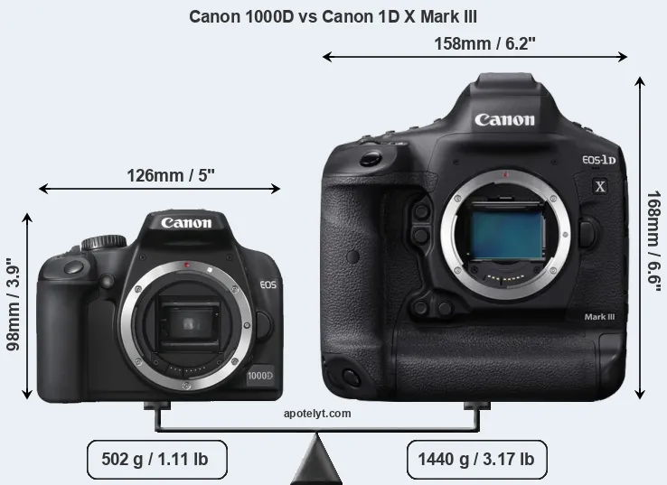 Size Canon 1000D vs Canon 1D X Mark III