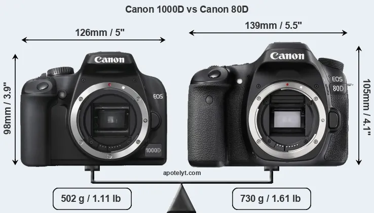 Size Canon 1000D vs Canon 80D