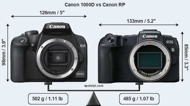 Size Canon 1000D vs Canon RP