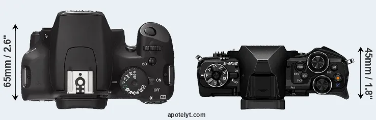 Compare 1000D versus E-M5 II top