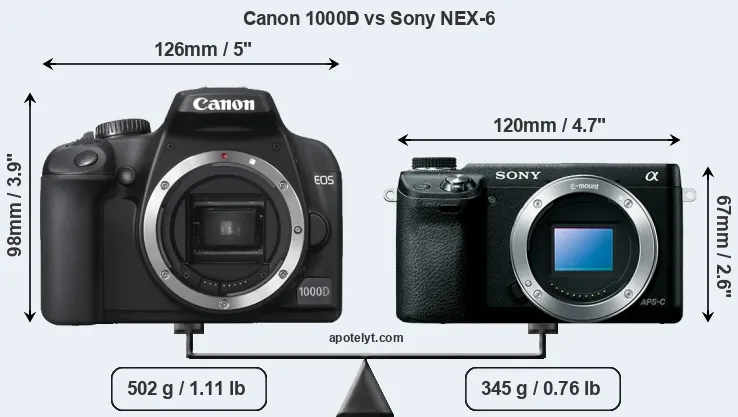Size Canon 1000D vs Sony NEX-6
