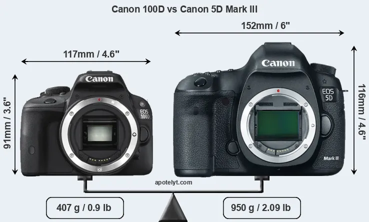 Size Canon 100D vs Canon 5D Mark III