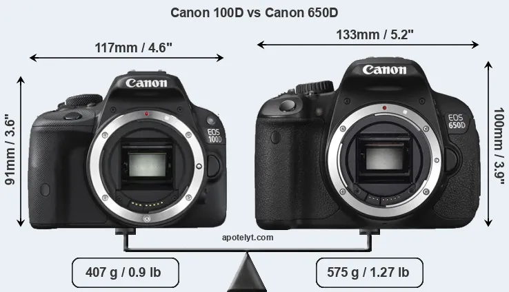 Size Canon 100D vs Canon 650D