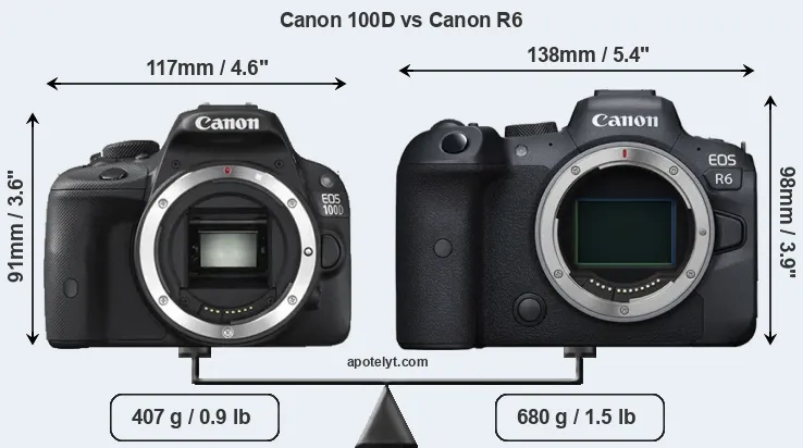 Size Canon 100D vs Canon R6