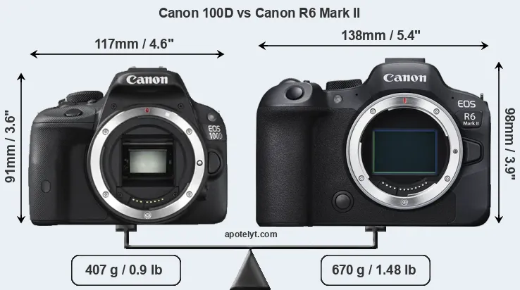 Size Canon 100D vs Canon R6 Mark II