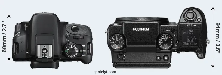 Compare 100D versus GFX 50S top