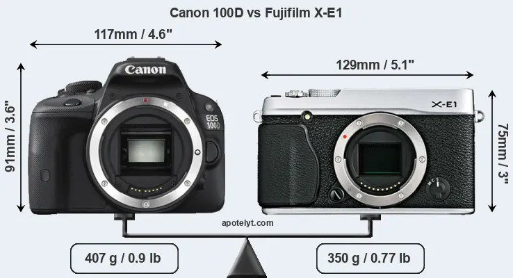 Size Canon 100D vs Fujifilm X-E1