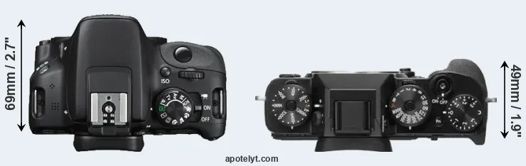 Compare 100D versus X-T2 top