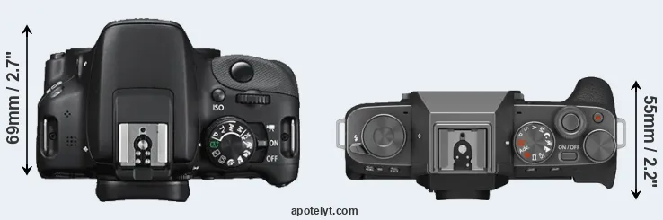 Compare 100D versus X-T200 top