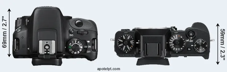 Compare 100D versus X-T3 top