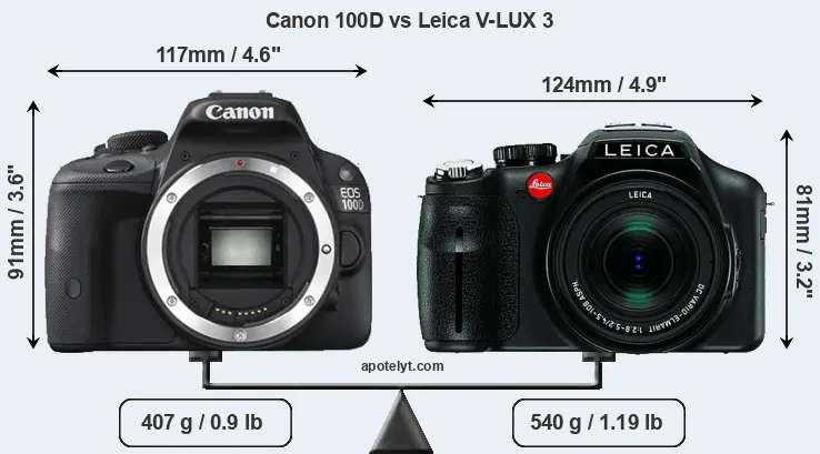 Size Canon 100D vs Leica V-LUX 3