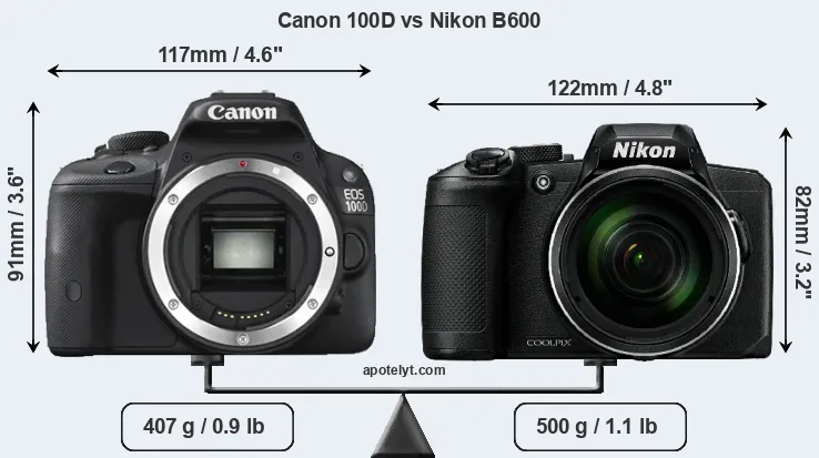 Size Canon 100D vs Nikon B600