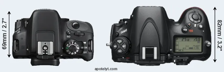Compare 100D versus D800 top