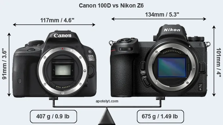 Size Canon 100D vs Nikon Z6