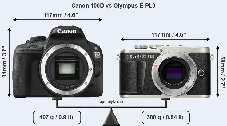Size Canon 100D vs Olympus E-PL9