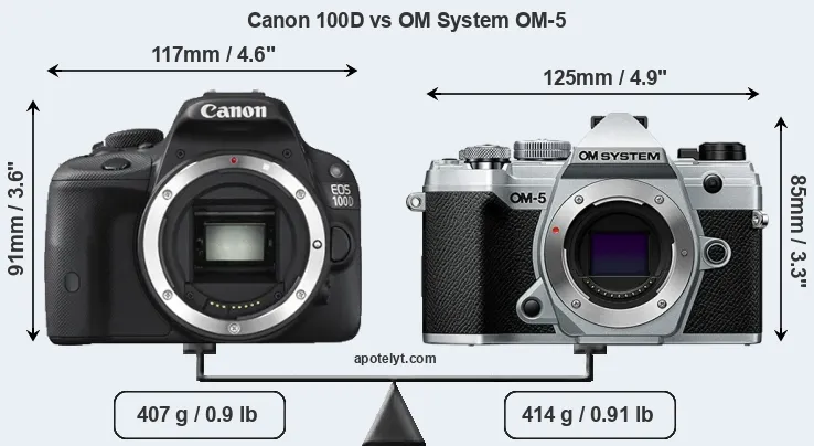 Size Canon 100D vs OM System OM-5