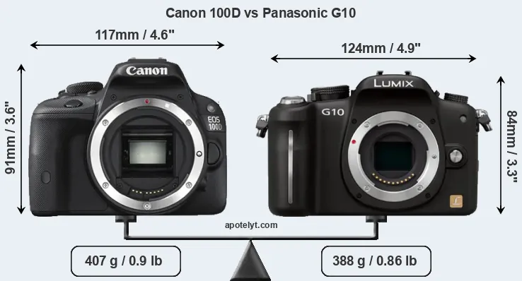 Size Canon 100D vs Panasonic G10