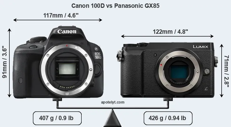 Size Canon 100D vs Panasonic GX85