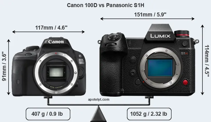 Size Canon 100D vs Panasonic S1H