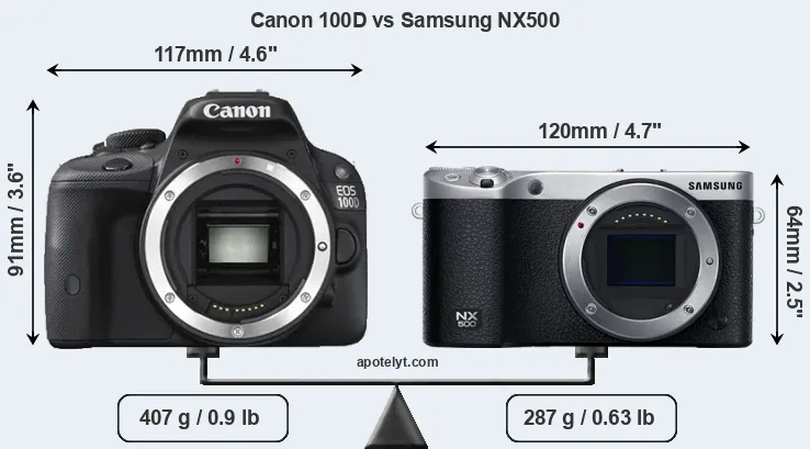 Size Canon 100D vs Samsung NX500