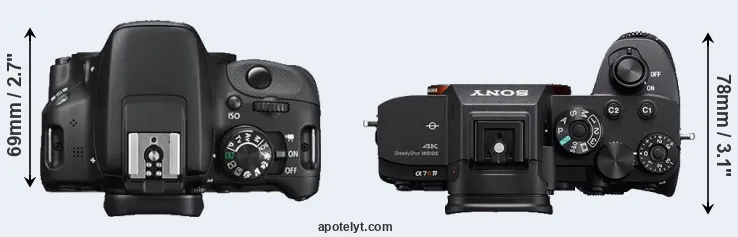 Compare 100D versus A7R IV top
