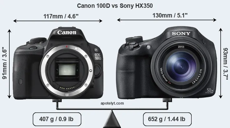 Size Canon 100D vs Sony HX350