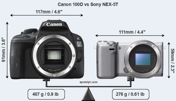 Size Canon 100D vs Sony NEX-5T
