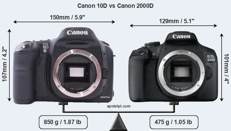 Size Canon 10D vs Canon 2000D