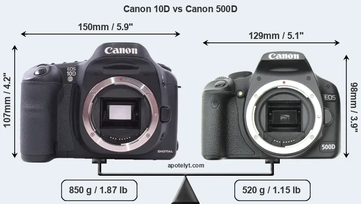 Size Canon 10D vs Canon 500D