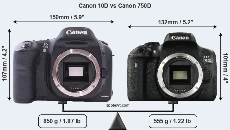 Size Canon 10D vs Canon 750D