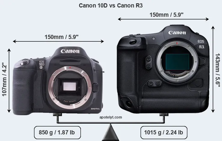 Size Canon 10D vs Canon R3