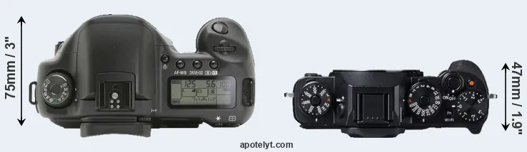 Compare 10D versus X-T1 top