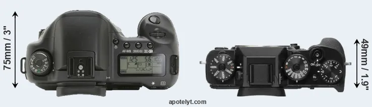 Compare 10D versus X-T2 top