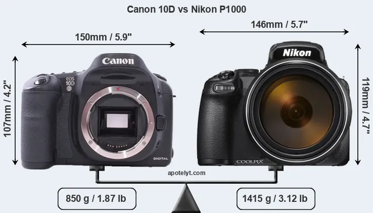 Size Canon 10D vs Nikon P1000