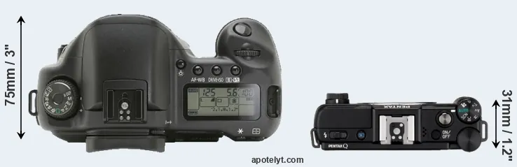 Compare 10D versus Pentax Q top