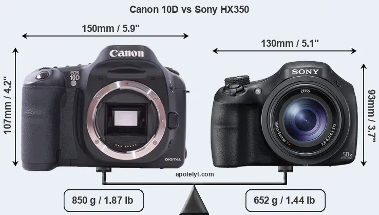 Size Canon 10D vs Sony HX350