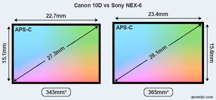 Canon 10D and Sony NEX-6 sensor measures