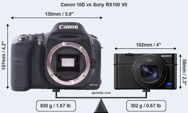 Size Canon 10D vs Sony RX100 VII