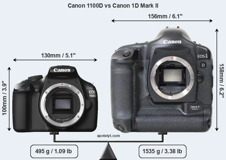 Size Canon 1100D vs Canon 1D Mark II