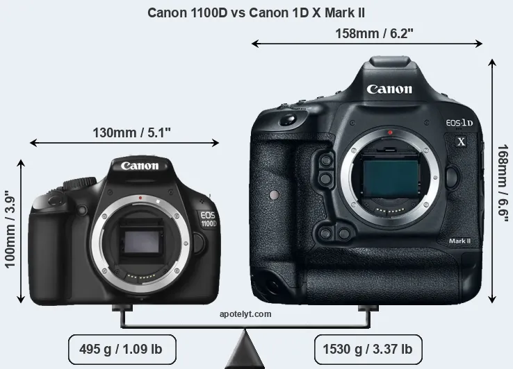 Size Canon 1100D vs Canon 1D X Mark II