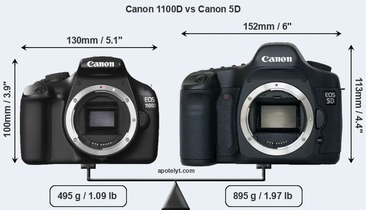 Size Canon 1100D vs Canon 5D