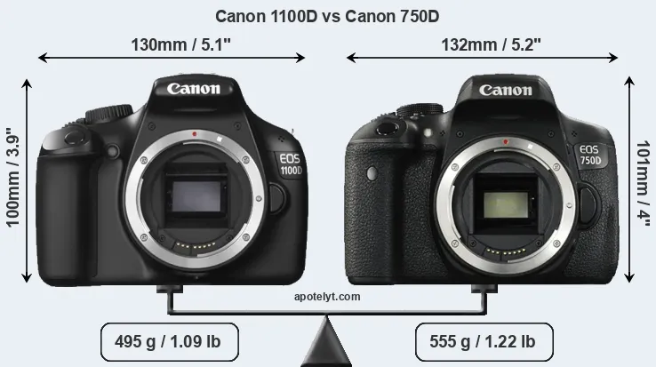 Size Canon 1100D vs Canon 750D