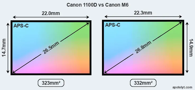 Canon 1100D and Canon M6 sensor measures