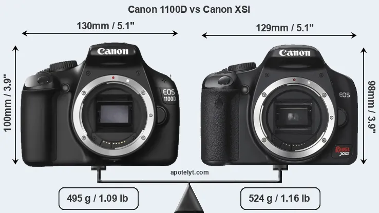 Size Canon 1100D vs Canon XSi