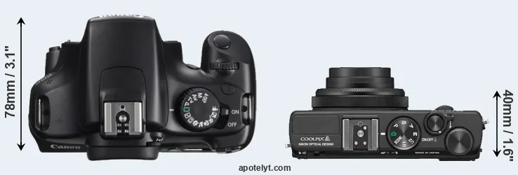 Compare 1100D versus Coolpix A top