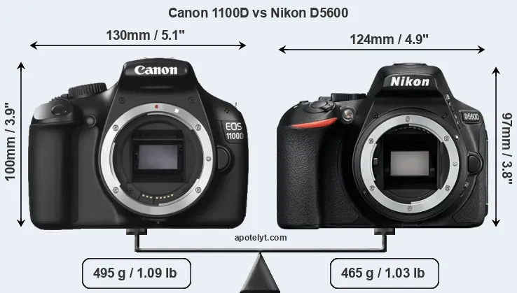 Size Canon 1100D vs Nikon D5600