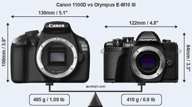 Size Canon 1100D vs Olympus E-M10 III