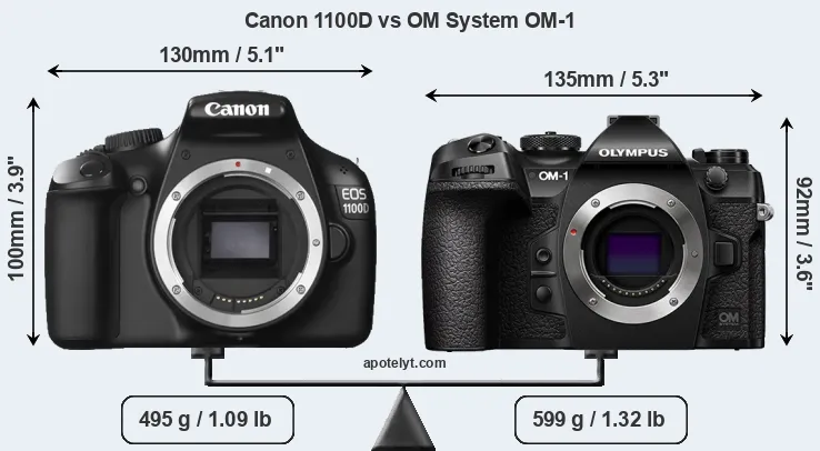 Size Canon 1100D vs OM System OM-1