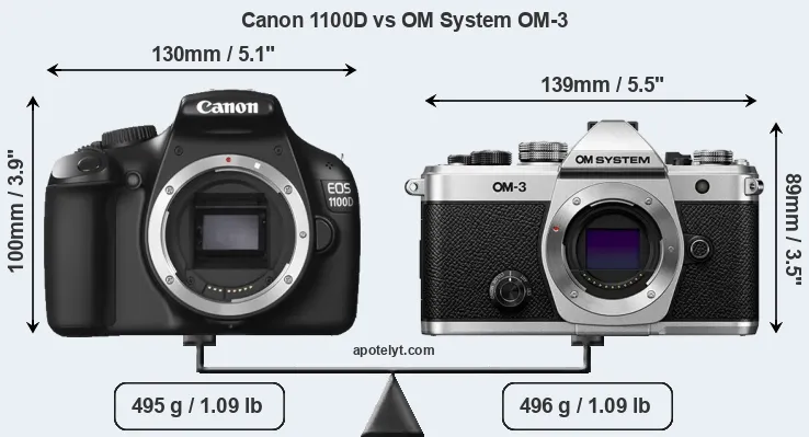 Size Canon 1100D vs OM System OM-3