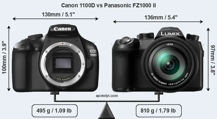 Size Canon 1100D vs Panasonic FZ1000 II